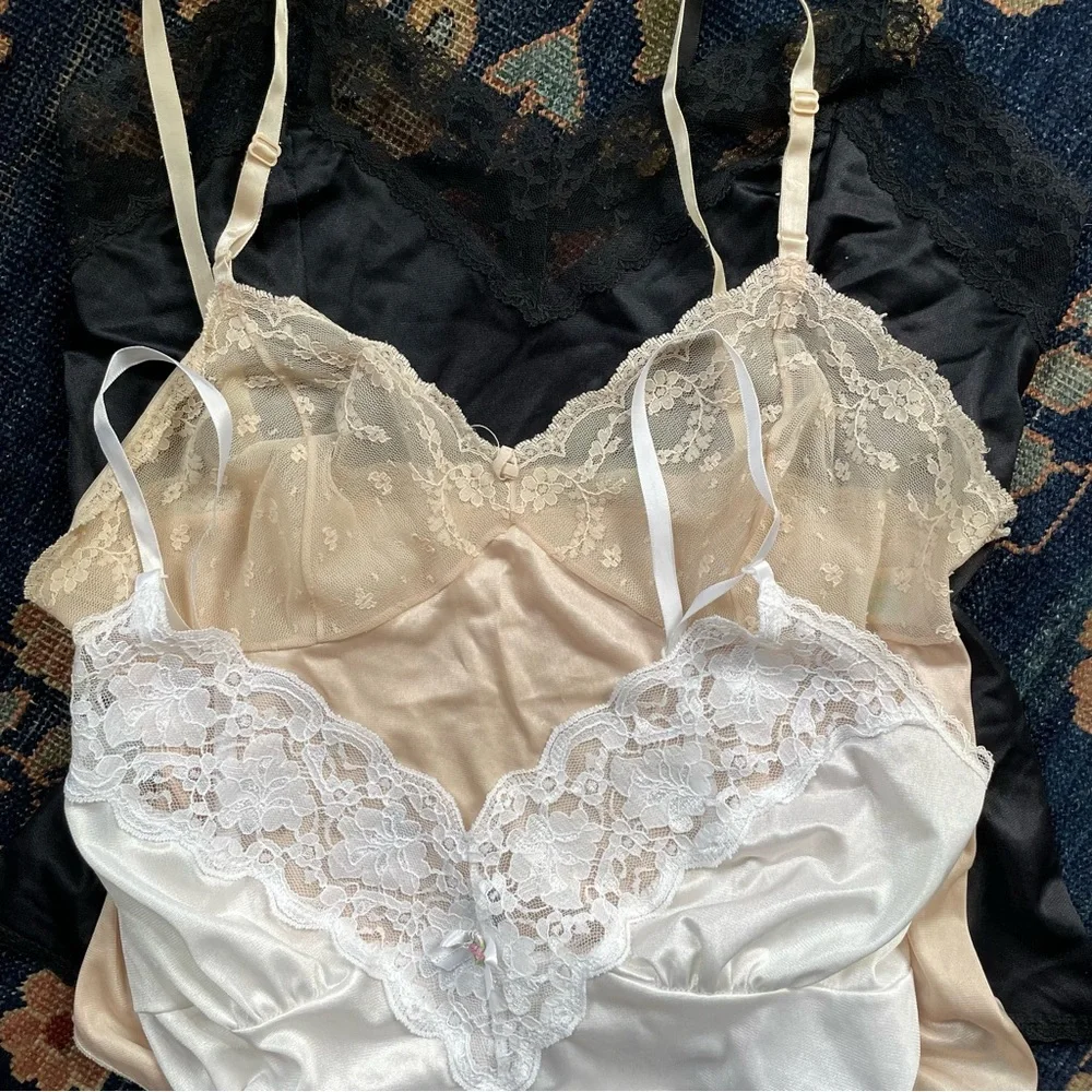3 Vintage Lace Lingerie Cami Tank Tops - Picture 2 of 2
